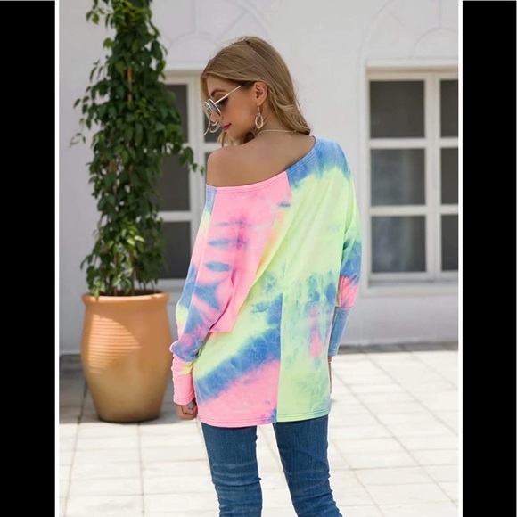 ☮️ Beautiful Tie Dye Long Sleeve Off shoulder Top - Picture 5 of 7